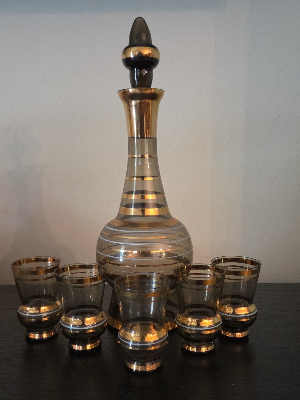 Vintage MCM Gold-Trimmed Glass Decanter Set